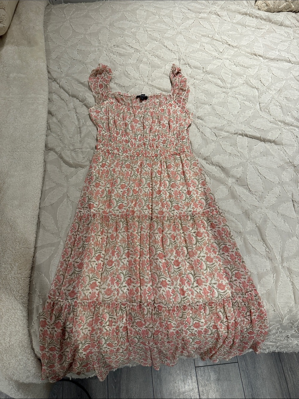 Smocked Pink Floral Tiered Sundress Trixxi Size: L